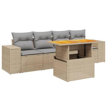 5-tlg. Garten-Sofagarnitur mit Kissen Beige Poly Rattan