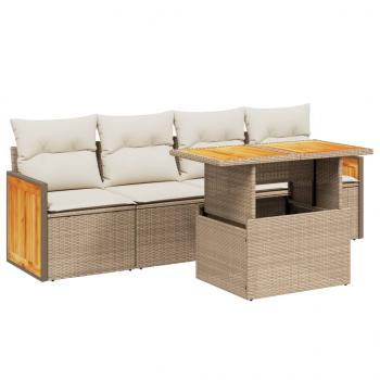 5-tlg. Garten-Sofagarnitur mit Kissen Beige Poly Rattan