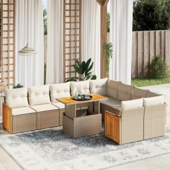 ARDEBO.de - 10-tlg. Garten-Sofagarnitur mit Kissen Beige Poly Rattan