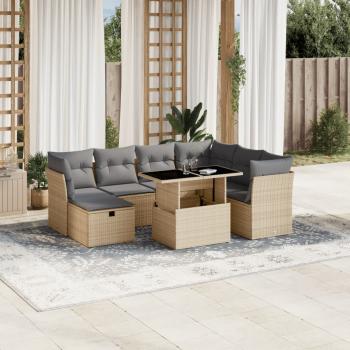 ARDEBO.de - 8-tlg. Garten-Sofagarnitur mit Kissen Beige Poly Rattan