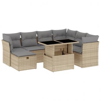 8-tlg. Garten-Sofagarnitur mit Kissen Beige Poly Rattan