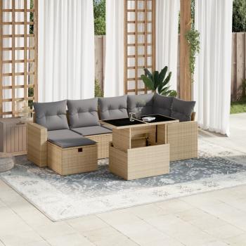 ARDEBO.de - 7-tlg. Garten-Sofagarnitur mit Kissen Beige Poly Rattan