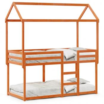 ARDEBO.de - Etagenbett mit Dach Wachsbraun 90x200 cm Massivholz Kiefer