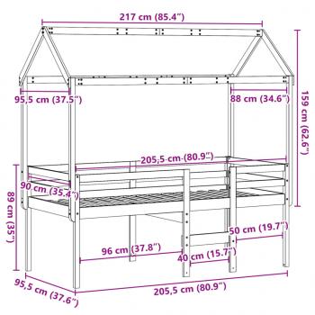 Hochbett mit Dach 90x200 cm Massivholz Kiefer