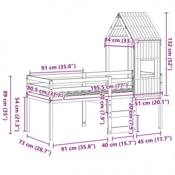 Hochbett mit Dach Wachsbraun 75x190 cm Massivholz Kiefer