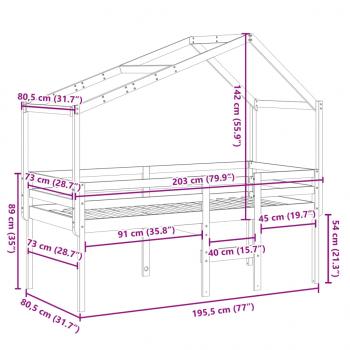 Hochbett mit Dach 75x190 cm Massivholz Kiefer