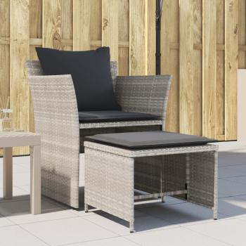 ARDEBO.de - Gartenstuhl mit Fußhocker Hellgrau Poly Rattan