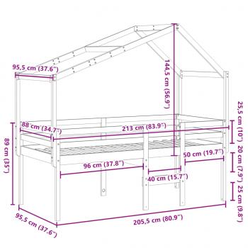 Hochbett mit Dach Wachsbraun 90x200 cm Massivholz Kiefer