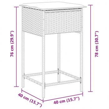 Garten-Barhocker mit Kissen 2 Stk. Braun Poly Rattan