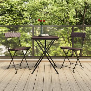 ARDEBO.de - 3-tlg. Bistro-Set Klappbar Braun Poly Rattan