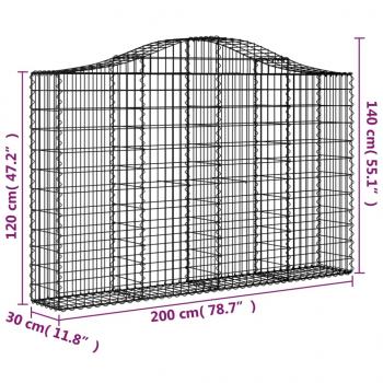 Gabione mit Hochbogen 200x30x120/140 cm Verzinktes Eisen