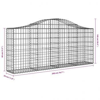 Gabione mit Hochbogen 200x30x80/100 cm Verzinktes Eisen