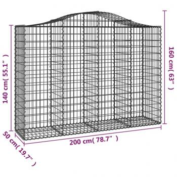 Gabione mit Hochbogen 200x50x140/160 cm Verzinktes Eisen