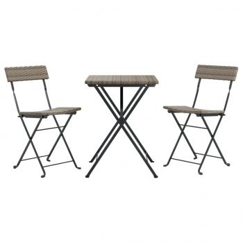 3-tlg. Bistro-Set Klappbar Grau Poly Rattan