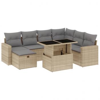 8-tlg. Garten-Sofagarnitur mit Kissen Beige Poly Rattan