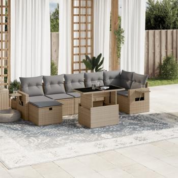 ARDEBO.de - 8-tlg. Garten-Sofagarnitur mit Kissen Beige Poly Rattan