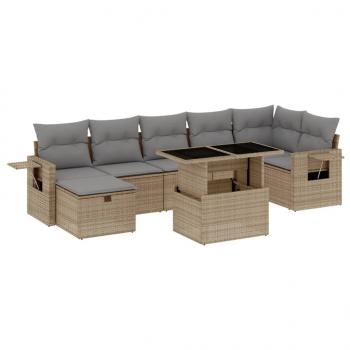 8-tlg. Garten-Sofagarnitur mit Kissen Beige Poly Rattan