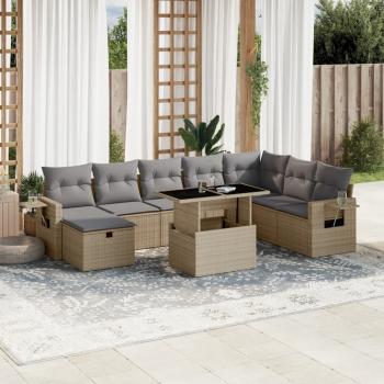 ARDEBO.de - 9-tlg. Garten-Sofagarnitur mit Kissen Beige Poly Rattan