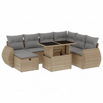 8-tlg. Garten-Sofagarnitur mit Kissen Beige Poly Rattan