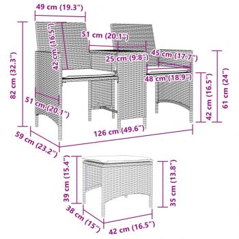 Gartensofa 2-Sitzer mit Tisch und Hockern Braun Poly Rattan