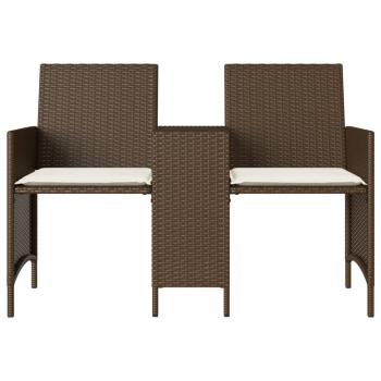 Gartensofa 2-Sitzer mit Tisch und Hockern Braun Poly Rattan