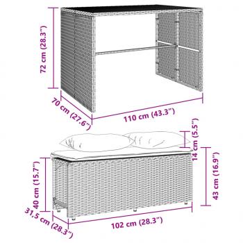 3-tlg. Garten-Essgruppe mit Kissen Schwarz Poly Rattan