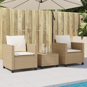 3-tlg. Bistro-Set mit Kissen Beige Poly Rattan