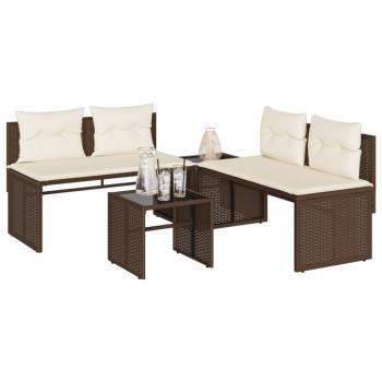 ARDEBO.de - 4-tlg. Garten-Sofagarnitur mit Kissen Braun Poly Rattan