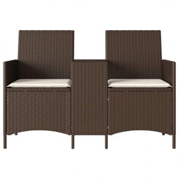 Gartensofa 2-Sitzer mit Tisch und Kissen Braun Poly Rattan