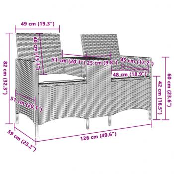 Gartensofa 2-Sitzer mit Tisch und Kissen Braun Poly Rattan