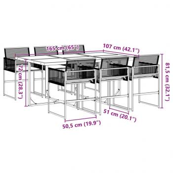 7-tlg. Garten-Essgruppe mit Kissen Schwarz Poly Rattan