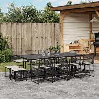 ARDEBO.de - 13-tlg. Garten-Essgruppe mit Kissen Schwarz Poly Rattan