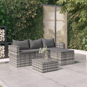 ARDEBO.de - 3-tlg. Garten-Lounge-Set mit Kissen Grau Poly Rattan