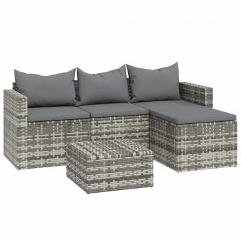 3-tlg. Garten-Lounge-Set mit Kissen Grau Poly Rattan