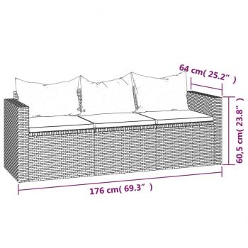 3-tlg. Garten-Lounge-Set mit Kissen Grau Poly Rattan