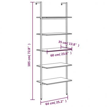 Leiterregal mit 5 Böden Dunkelbraun und Schwarz 64x35x185 cm