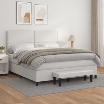 ARDEBO.de - Boxspringbett mit Matratze Weiß 160x200 cm Kunstleder