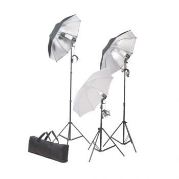 Fotostudio-Set mit Lampen, Schirmen, Hintergrund & Reflektor