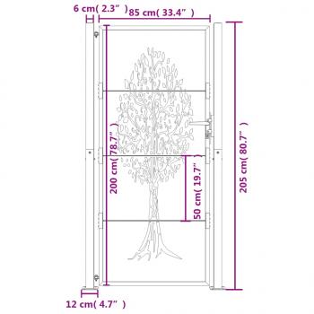 Gartentor Anthrazit 105x205 cm Stahl Baum-Design