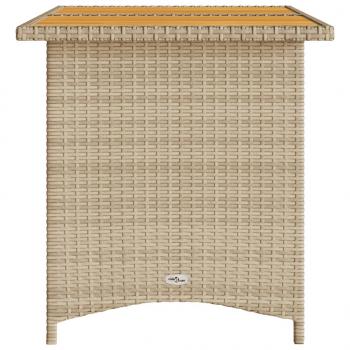 Gartentisch mit Holzplatte Beige 110x68x70 cm Poly Rattan