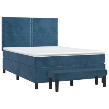 Boxspringbett mit Matratze Dunkelblau 140x200 cm Samt