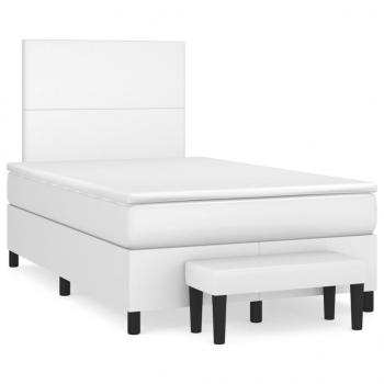 Boxspringbett mit Matratze Weiß 120x200 cm Kunstleder