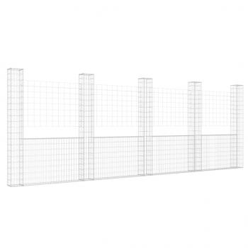 Gabionenkorb U-Form mit 5 Säulen Eisen 500x20x200 cm