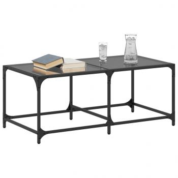 Couchtisch mit Glasplatte Schwarz 98,5x50x40 cm Stahl