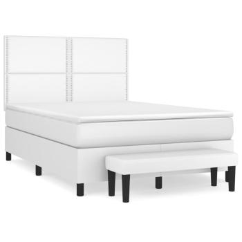 Boxspringbett mit Matratze Weiß 140x190 cm Kunstleder