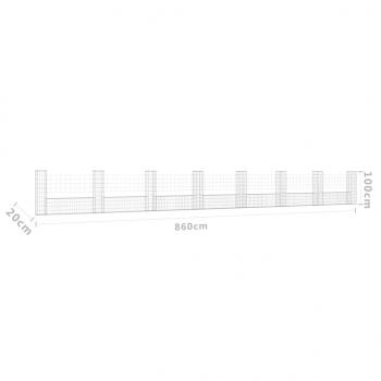 Gabionenkorb U-Form mit 8 Säulen Eisen 860x20x100 cm