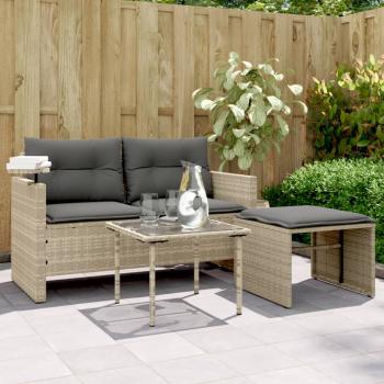 ARDEBO.de - 3-tlg. Garten-Sofagarnitur mit Kissen Hellgrau Poly Rattan