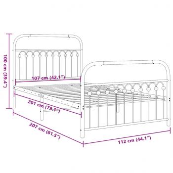 Bettgestell mit Kopf- und Fußteil Metall Schwarz 107x203 cm