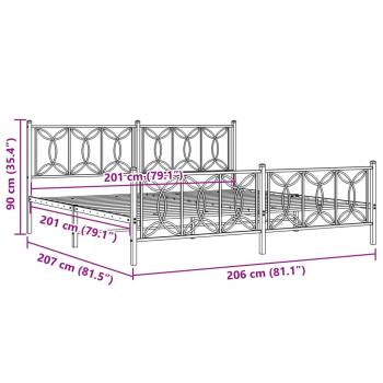 Bettgestell mit Kopf- und Fußteil Metall Weiß 200x200 cm