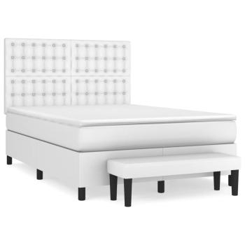 Boxspringbett mit Matratze Weiß 140x190 cm Kunstleder